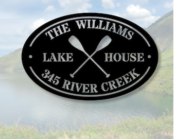 Personalized Lake House Metal Sign, Outdoor Address Plaque