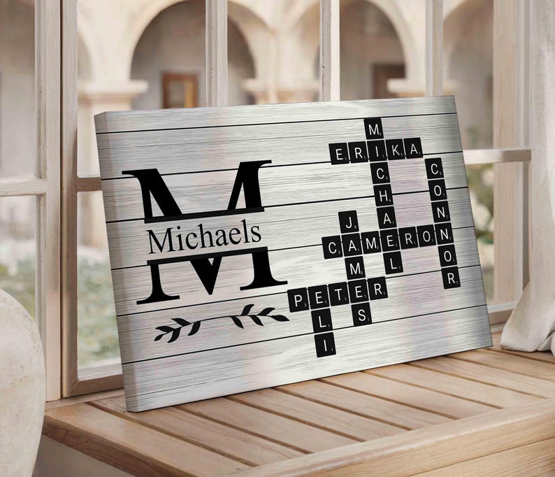 Personalized Family Name Scrabble Wall Art, Neutral Canvas, 1.5 Inch ...