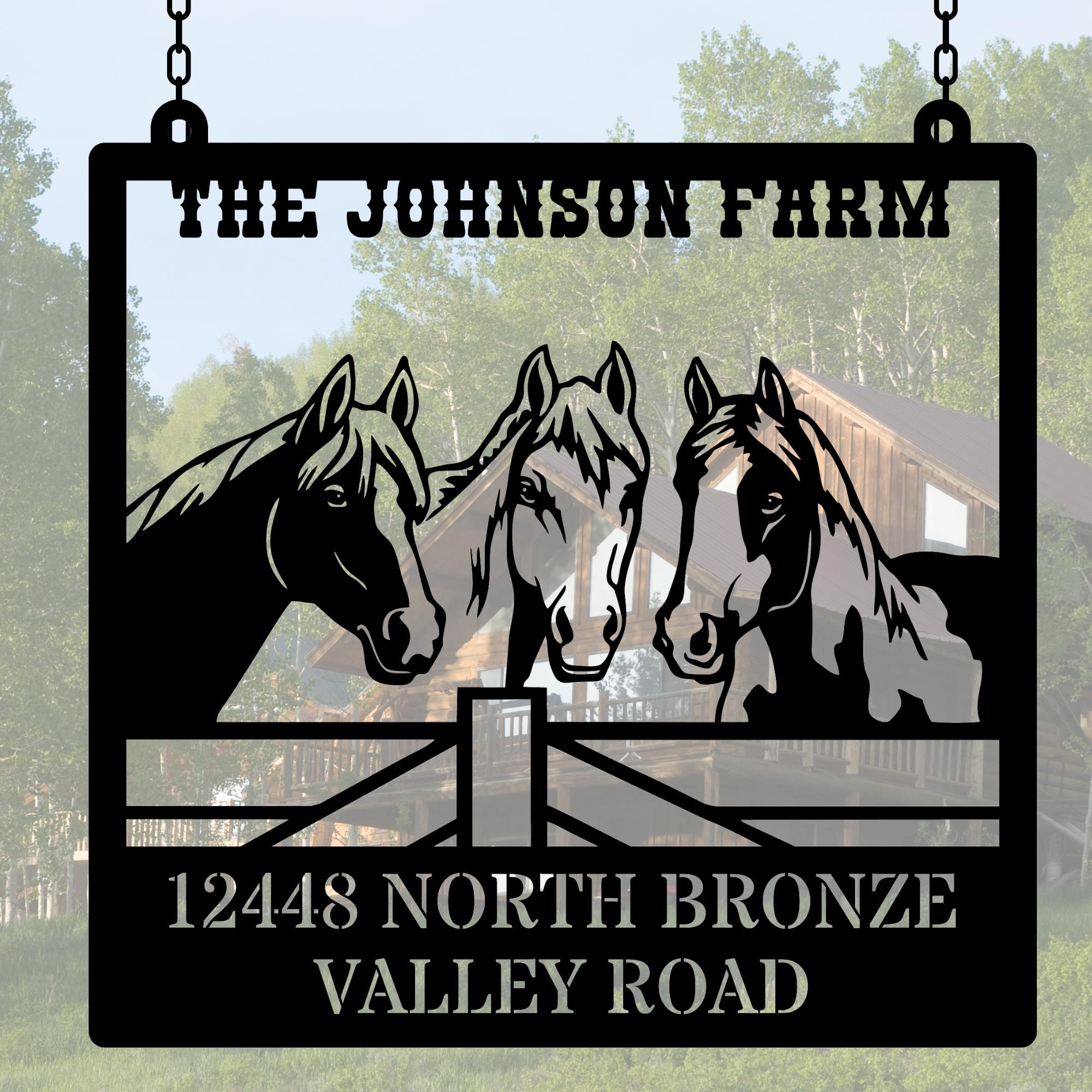 Horse Farm Address Metal Sign, Customized Ranch Metal Sign, Rustic ...