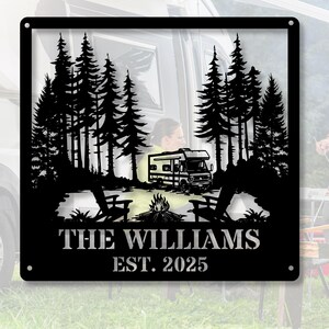 Custom RV Camping Metal Sign, Personalized Camper Decor, Retirement Gifts