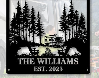 Custom RV Trailer Metal Sign, Custom Camping Name Metal Wall Art, Retirement Gifts, Home Away Happy Campers Sign, Camper Gift, Camping Sign