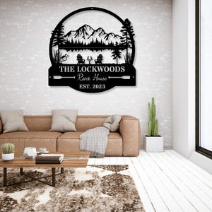 River House Cabin Wall Metal Sign, Farmhouse Metal Sign, Mountain House Sign, Family Name Sign, Pine Tree Custom Metal Sign, Grandpa Gift,