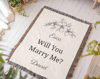 Personalized Proposal Woven Throw Blanket, Custom Will You Marry Me Blanket, Engagement Gift