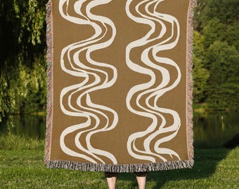 Wavy Lines Woven Blanket, Wave Pattern Throw Blanket, Geometric Shapes Blanket, Modern Home Decor Blanket, Boho Decorative Throw