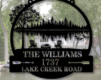 Customized Lake House Address Metal Sign, Loon Themed Sign, River House Sign, Hanging Metal Sign, Last Name Sign, Housewarming Gift