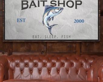 Bait And Tackle Canvas Sign, Personalized Bait Shop Decor, Custom Fishing Sign, Fisherman Gift, Bait And Tackle Wall Art, Angler Home Decor