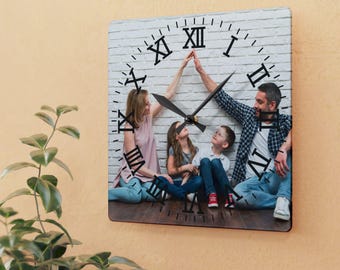 Family Portrait Acrylic Wall Clock, Family Picture Wall Clock, Photo Wall Clock, Gift for Her, Mother's Day Gift, Personalized Wall Clock