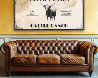 Custom Cattle Ranch Canvas Sign, Established Sign, Cattle Ranch Sign, Rustic Sign Decor, Cow Canvas Sign, Farm Wall Decor, Farmhouse Decor