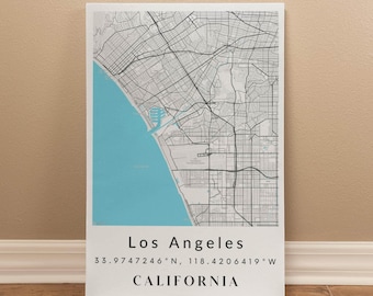 Custom Los Angeles Map Canvas Print, Personalized City Wall Art