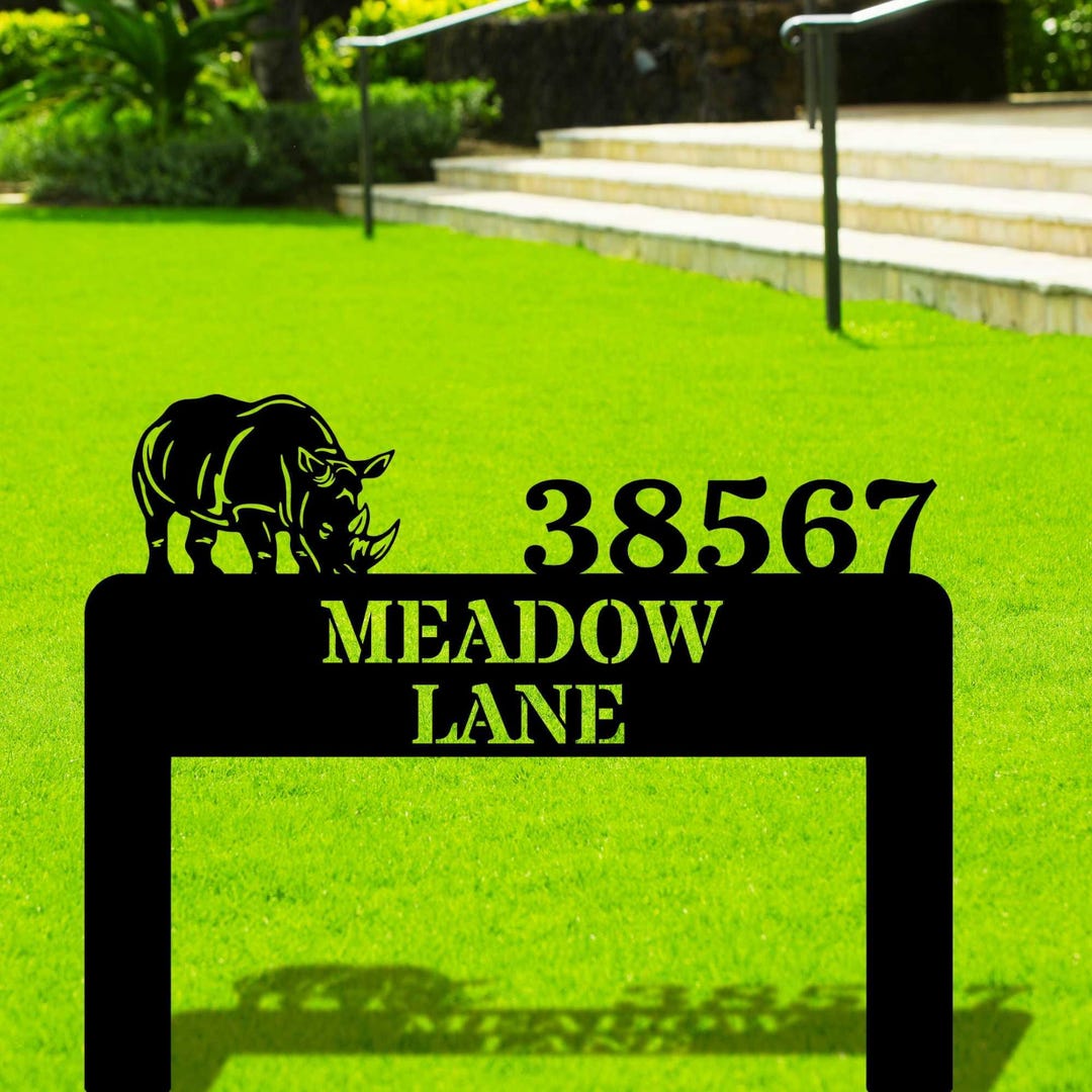 Custom Rhino Metal Address Stake Sign, Unique House Sign, Outdoor ...
