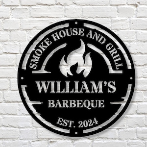 Personalized Barbeque Grilling Metal Sign, Backyard Grilling Wall Decor, Smoker and Grill Sign, Father&#39;s day Gift, Gift for Grill Lovers