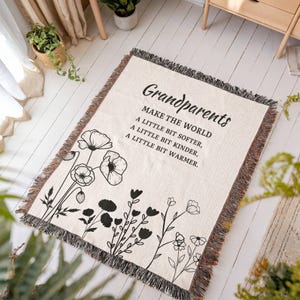 Grandparent Gift  Woven Flower Throw, Christmas Gift For Grandma Or Grandpa, Gift From Grandchild, Grandparents Make the world Softer
