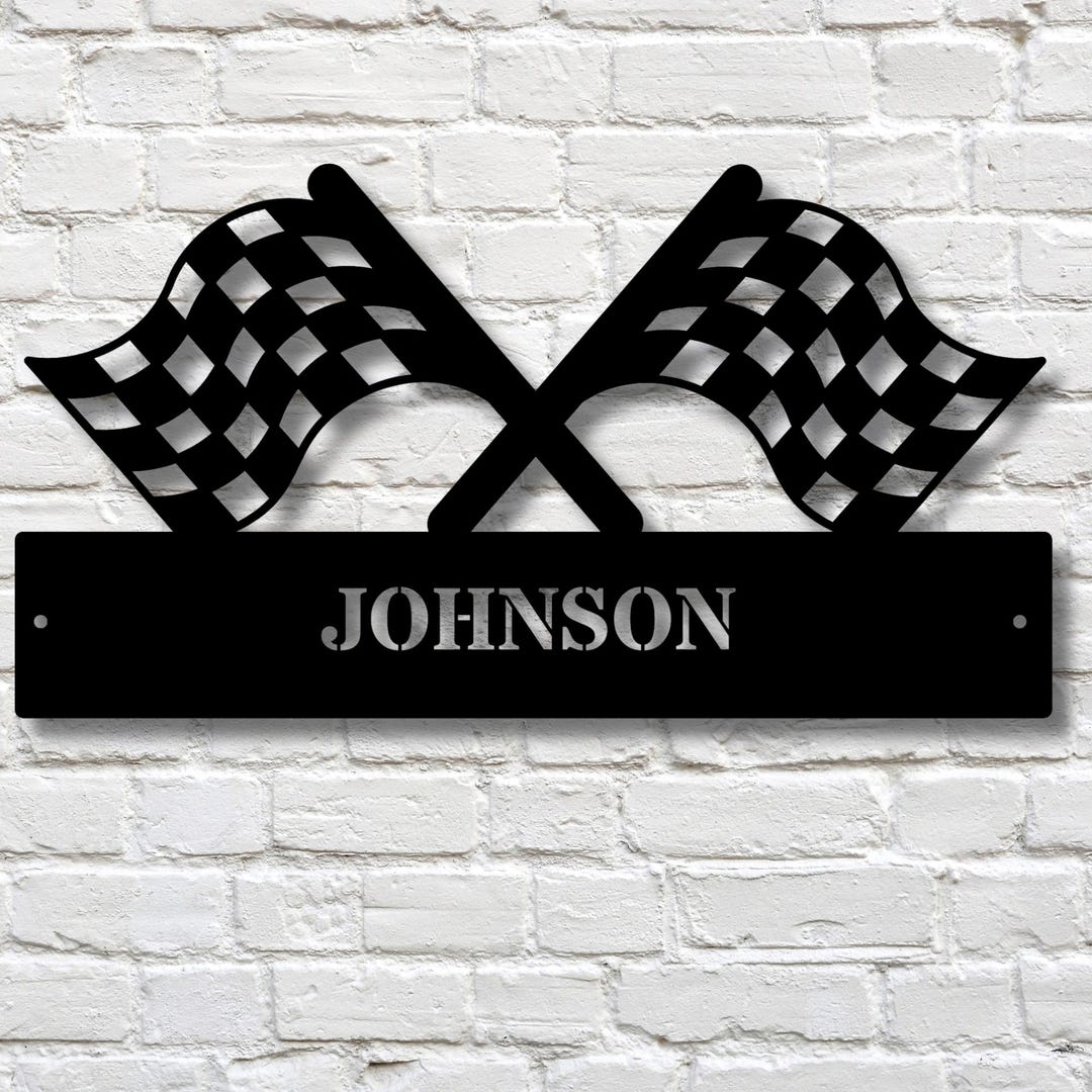 Checkered Flag Racing Metal Sign, Personalized Finish Flag Name Sign ...