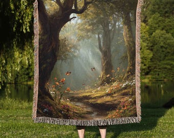 Dark Forest Woven Blanket, Woodland Blanket, Forest Throw Blanket, Nature Lover Gift, Cozy Cabin Blanket, Tree Blanket, Woods Home Decor