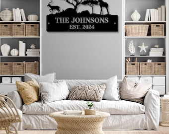 Custom Giraffe Family Metal Sign, Personalized Animal Wall Art