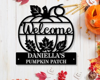 Customized Fall Pumpkin Metal Sign, Personalized Autumn Decor