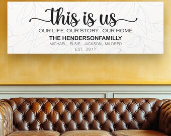 Personalized Family Name Sign - "This is Us" Canvas Print - Custom Established Date Wall Art