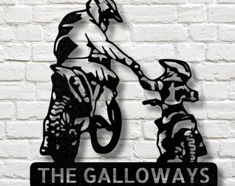 Personalized Father and Son Motocross Metal Wall Sign, Father’s Day Gift, Metal Family Sign, Hobbies Sign Gift, Motocross Dirt Bike Sign