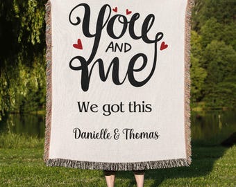You and Me Couple's Woven Engagement Blanket, Wedding Gift for Couple, Proposal Blanket, Cotton Anniversary Gift, Wife Mother's Day Gift