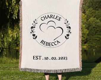 Personalized Woven Throw Blanket, Custom Names & Date, Anniversary Gift, Wedding Gift