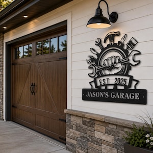 Personalized Metal Garage Sign, Custom Workshop Wall Art, Father's Day Gift
