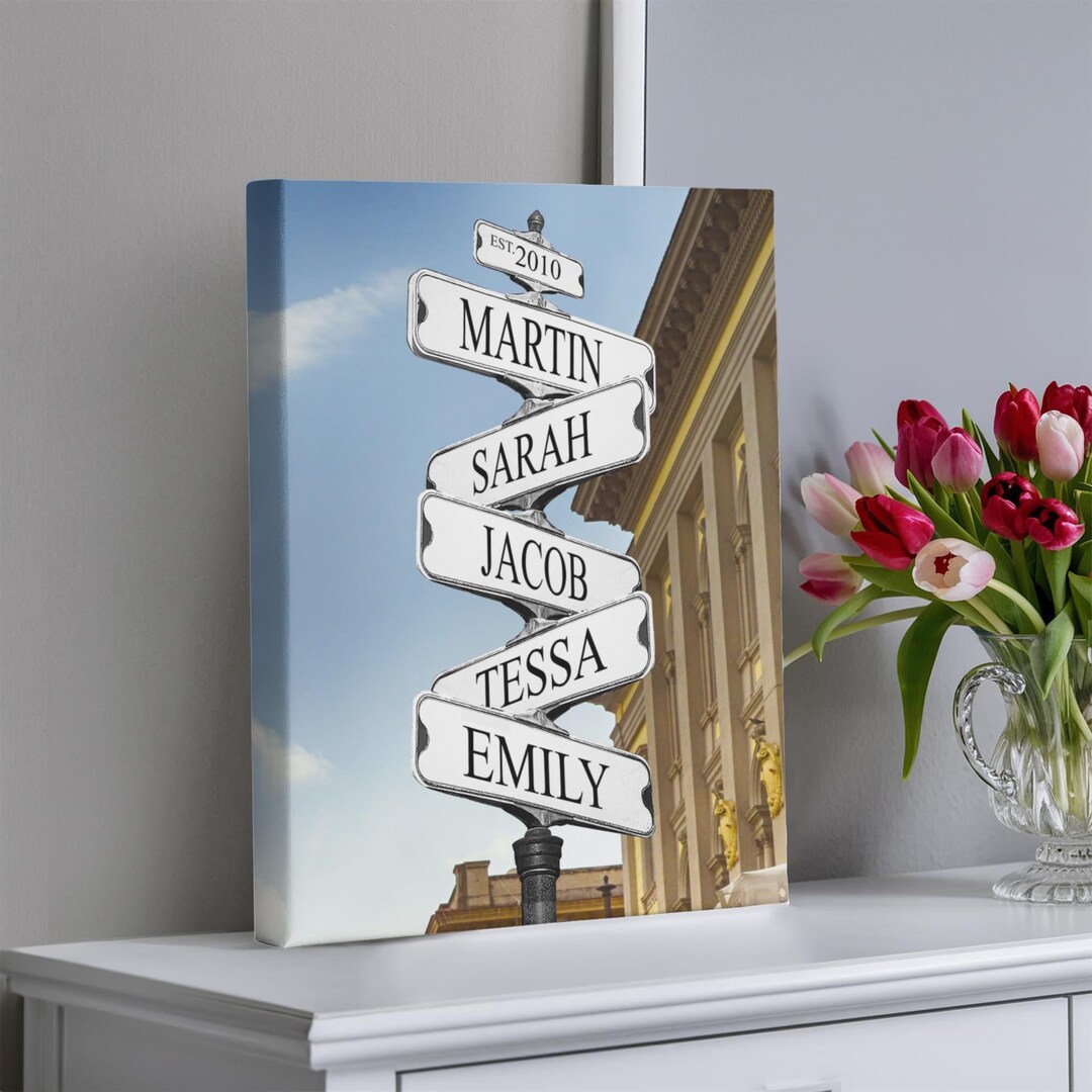 Personalized Family Names Street Sign, Custom Family Birth Dates Canvas ...
