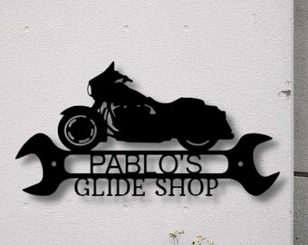 Custom Street Glide Shop Metal Sign, Personalized Motorcycle Garage Wall Art Decor, Birthday Gift For Rider Boyfriend, Garage Name Sign.