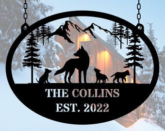 Personalized Wolf Mountain Metal Sign, Ranch Barn Decor