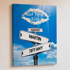 Personalized Our First Kiss Couple Street Canvas Sign, Anniversary Gifts, Wedding Gift, Customized Sign for Couples, Last Name Sign