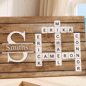 Custom Family Name Crossword Canvas Sign, Personalized Family Gift, Housewarming Gift, Custom Wall Art, Last Name Monogram Sign