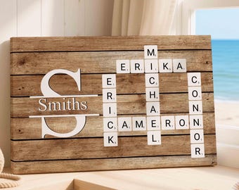 Custom Family Name Crossword Canvas, Personalized Scrabble Wall Art, Monogram Wall Decor