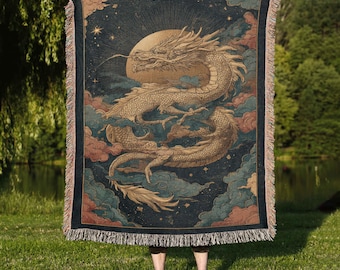Dragoncore Woven Blanket, Dragon Blanket, Fantasy Throw Blanket, Gothic Home Decor, Dragon Lover Gift, Mythical Creature Blanket