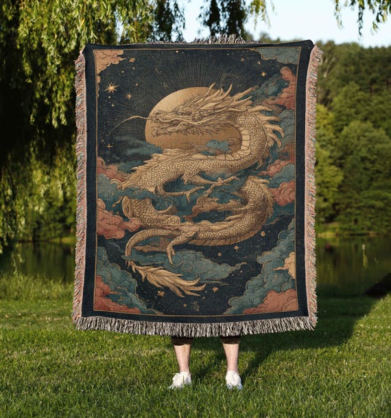 Dragoncore Woven Blanket, Dragon Blanket, Fantasy Throw Blanket, Gothic Home Decor, Dragon Lover Gift, Mythical Creature Blanket