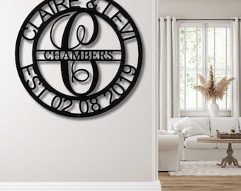 Personalized Metal Family Name Sign, Custom Wall Art, Wedding Anniversary Gifts