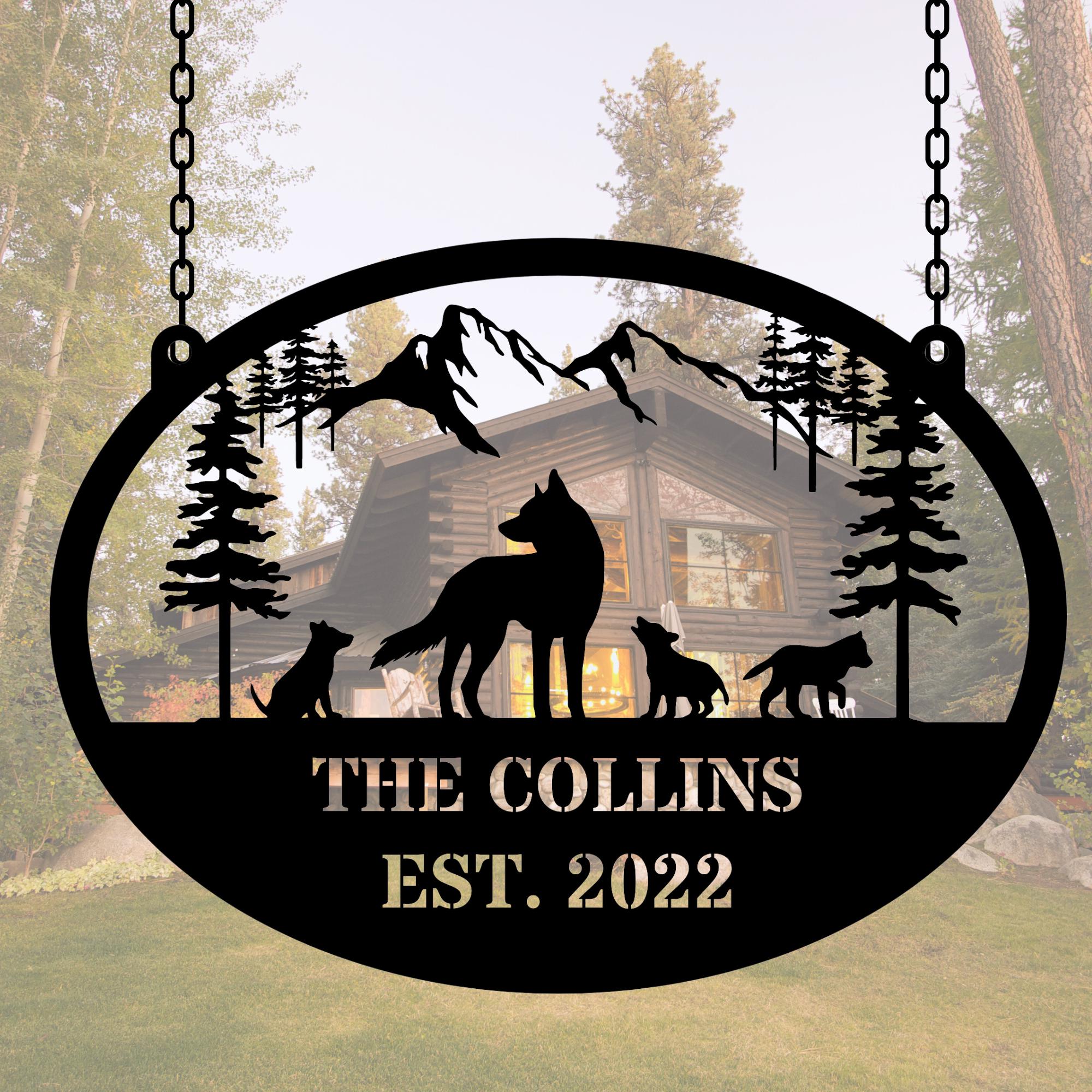 Personalized Wolf Mountain Metal Hanging Sign, Ranch Metal Sign, Barn ...