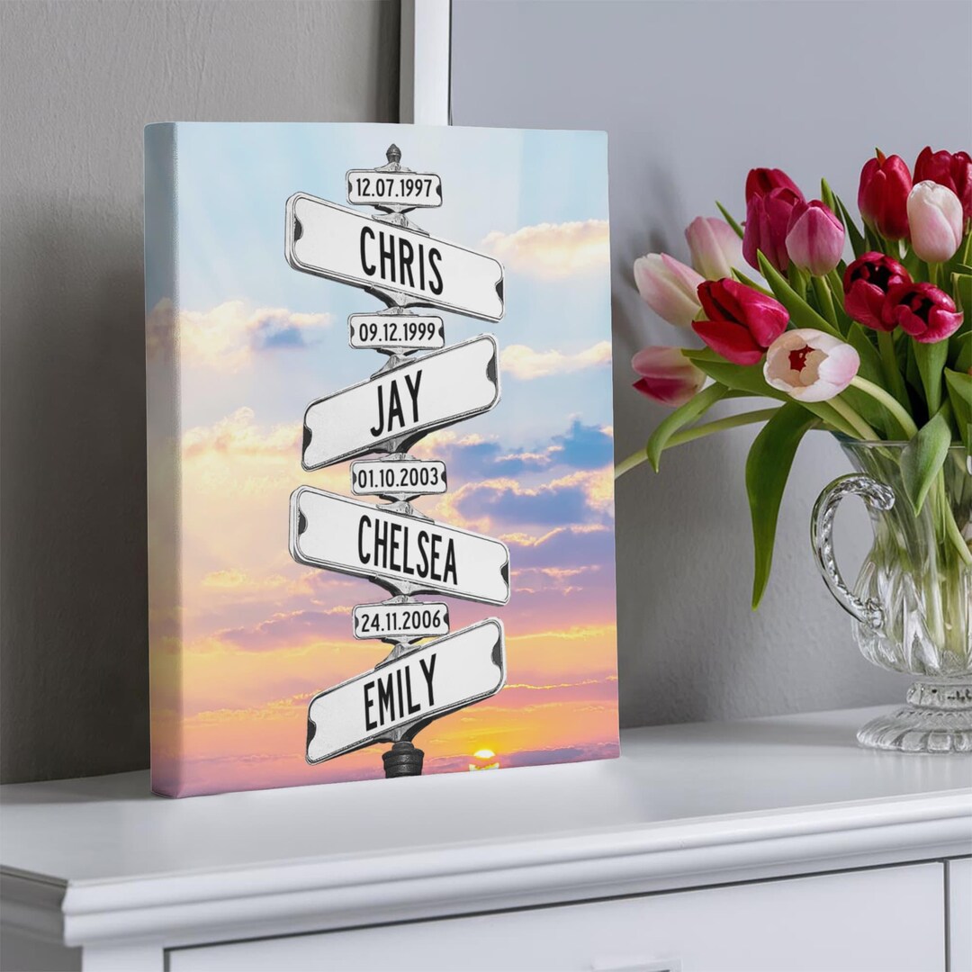 Personalized Family Names and Dates Canvas Sign, Vintage Street Sign ...