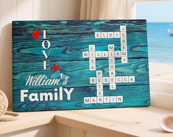 Custom Family Name Crossword Canvas, Personalized Home Wall Art, Living Room Decor