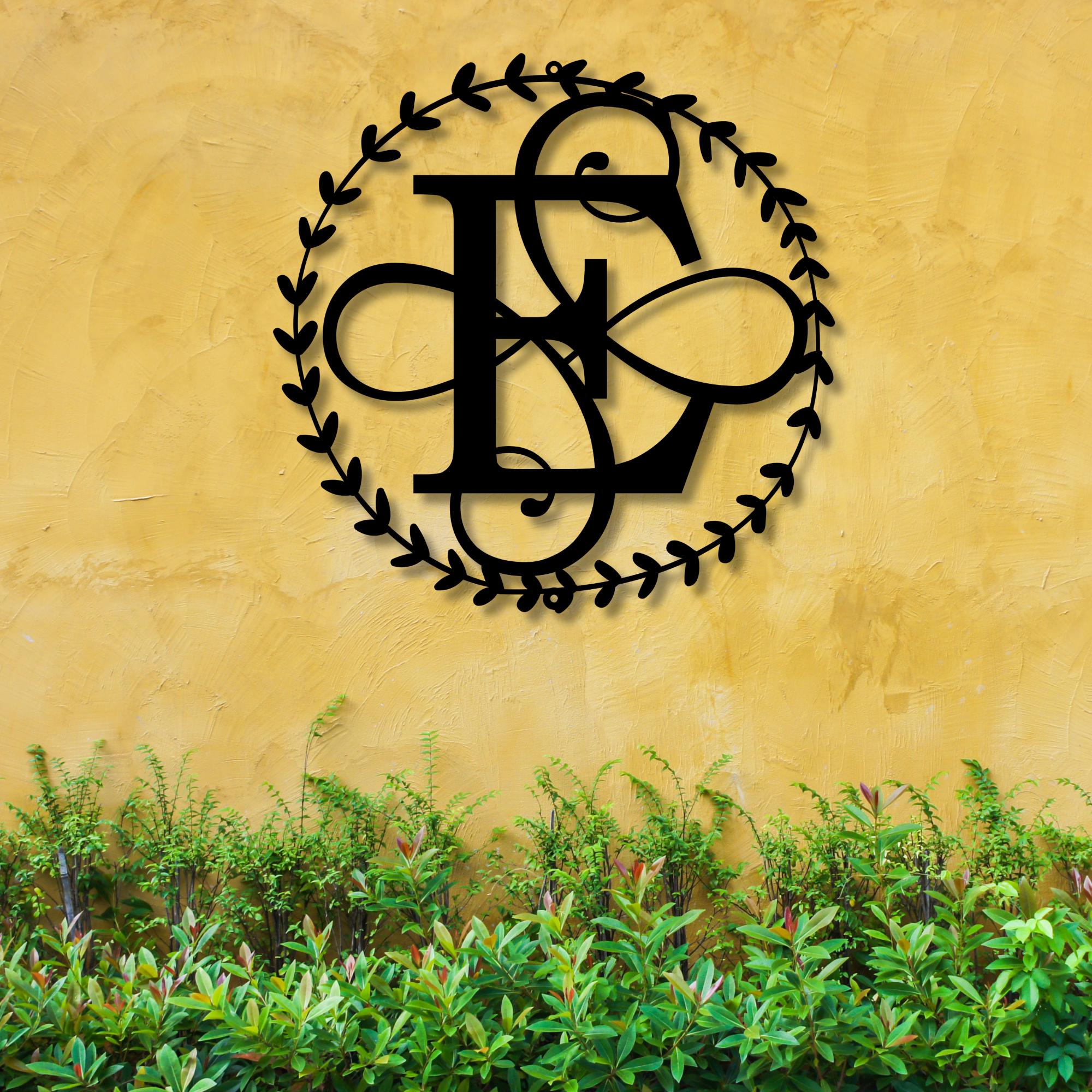 Sign Innichal Custom Initial Letter Wreath Metal Sign, Initial Monogram Metal Sign ...