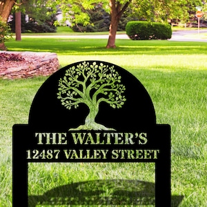 Personalized Tree of Life Address Stake Sign, New Home Wedding Gift, Tree Address Sign, Last Name Address Plaque, Home Address Stake Sign