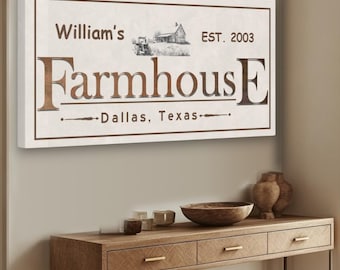 Farmhouse Wall Canvas Sign, Custom Farmhouse Est. Sign, Last Name Canvas Art, Personalized Living Room Art, Family Name Sign, Father's Day