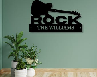 Custom Guitar Metal Name Sign, Music Room Wall Art