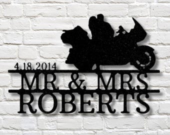 Personalized Mr & Mrs Motorcycle Metal Sign, Custom Motorbike Metal Sign, Personalized Biker Sign, Couples Gift, Anniversary or Wedding Gift