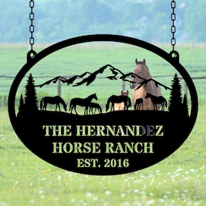 Customized Horse Farm Metal Hanging Sign, , Metal Horse Sign, Horse Ranch Signs, Farm Address Metal Sign, Equestrian Metal Art, Family Name