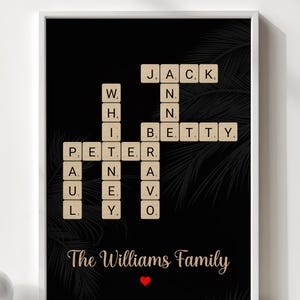 Family Names Crossword Wall Poster, Personalized Family Wall Art, Custom Names Print, Living Room Decor, Wedding Anniversary Gift, Mom Gifts