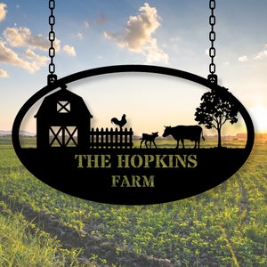 Farmhouse Metal Sign, Metal Farm Address sign, Last Name Hanging Sign, Sign for Post, Barn Steel Sign, Horse Cow Farm Sign, Husband Gift
