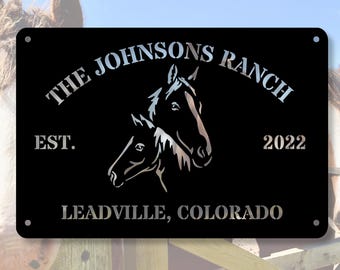 Personalized Horse Farm Metal Sign, Farm Address Sign, Farm House Wall Decor, Last Name Wall Decor, Barn House Metal Sign, Horse Lover Gift
