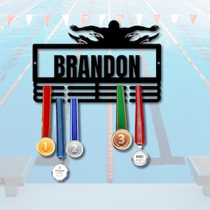 Swimming Medal Hanger, Swimming Medal Display Rack, Sports Medal Hanger for Swimmers, Swimmer Medal Holder, Swim Team Medal Gifts, Wall Sign