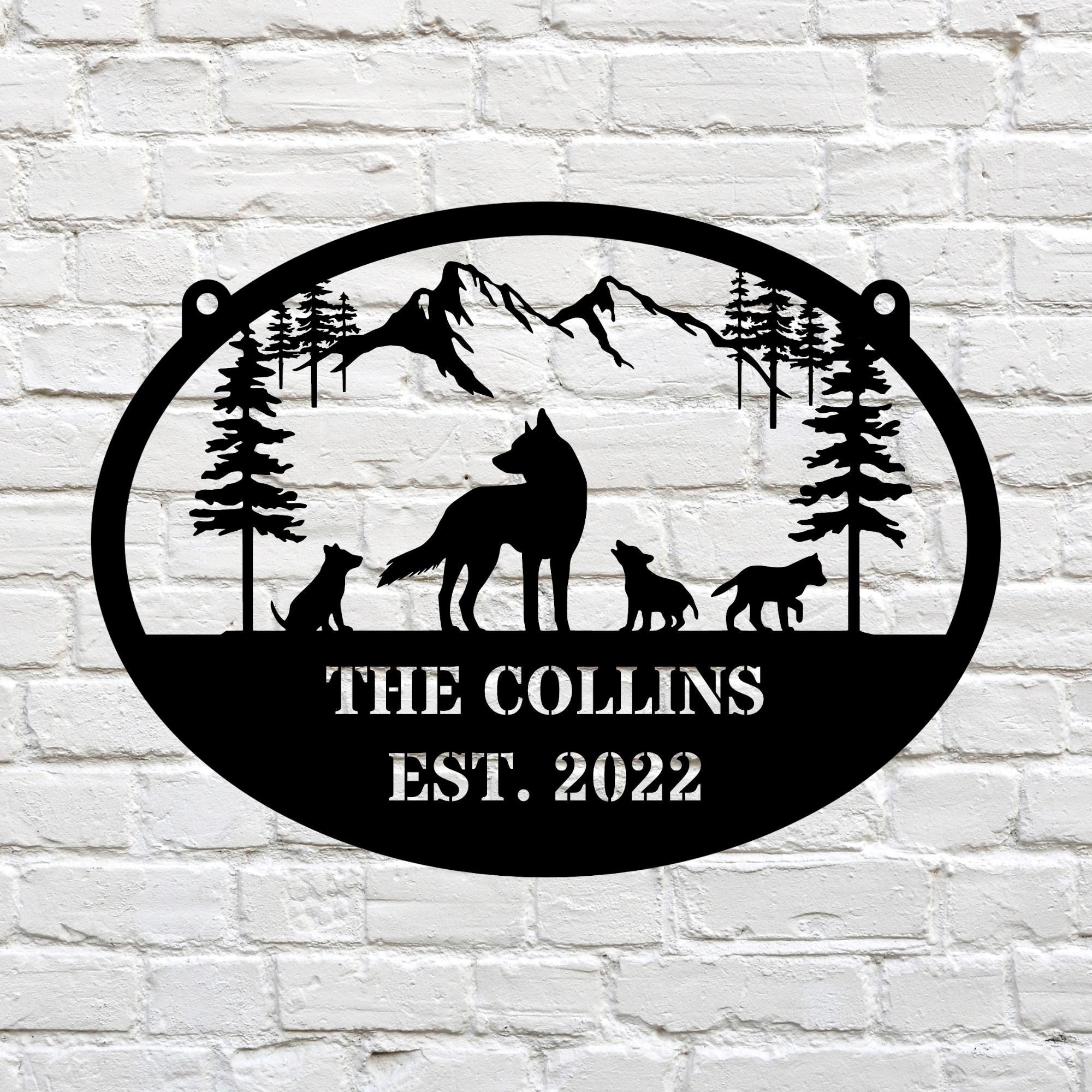 Personalized Wolf Mountain Metal Hanging Sign, Ranch Metal Sign, Barn ...