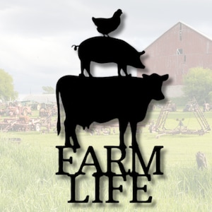Metal Cow Pig Chicken Sign, Farm Life Animals Sign, Farm Animal Monogram, Farmer Gift, Outdoor Metal Sign Stacked Farm Animals Sign, Farmer