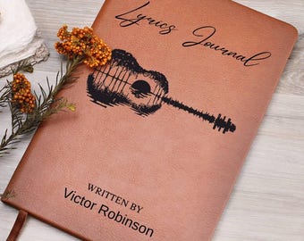 Personalized Lyric Journal, Leather Lyrics Notebook, Muscian Songwriting Journal, Customized Songwriters Notebook, Musicians Gift Ideas